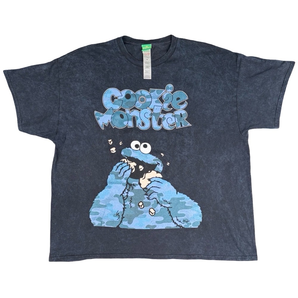 Cookie Monster‎ Sesame Street Graphic T Shirt Mens Medium Blue Camo Print